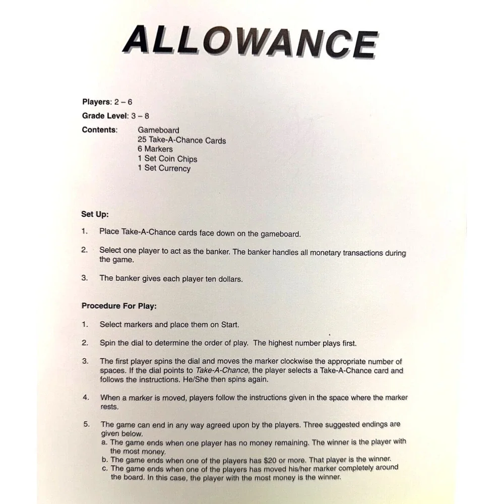 ALLOWANCE A Consumer Math Game Grades 3-8 Money Management‎ Skills Home School